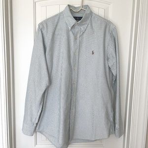 Ralph Lauren, Custom Fit Oxford Men's Shirt, Green Striped, Medium (M)